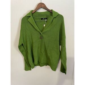 Brand New Lillusory Women’s Small Green V Neck Pullover Sweater Buttoned